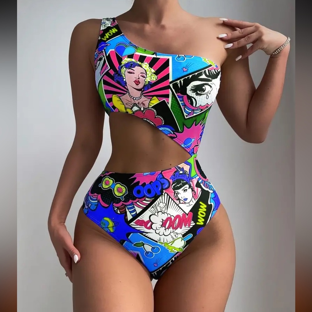 Comic POW Cutout Swimsuit Size Small NWOT